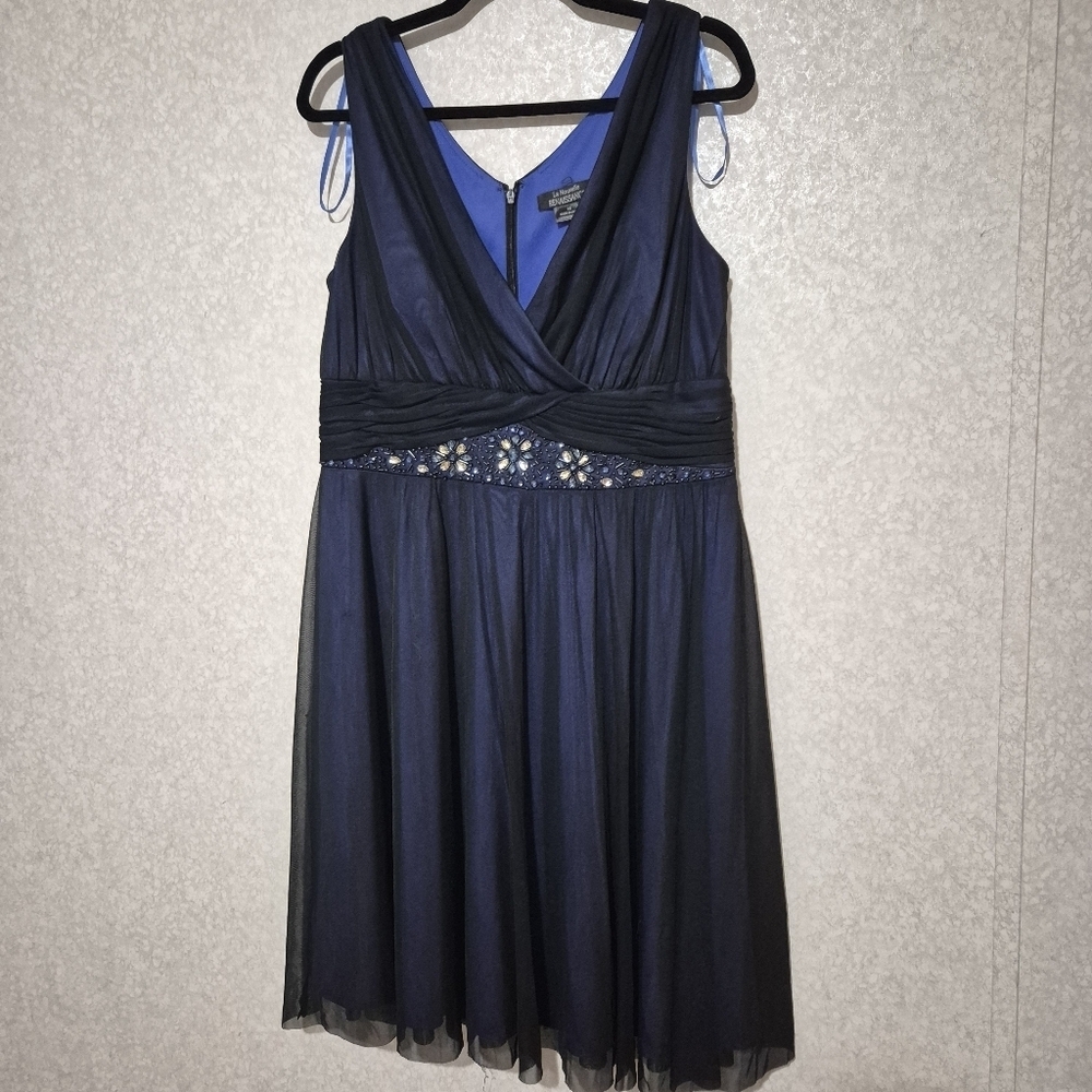 La Nouvelle-Renaissance Chic Navy Blue Embellished Midi Dress...Size:16